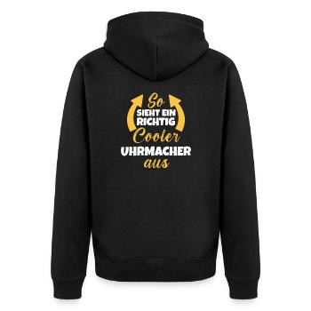 So Sieht Ein Richtig Cooler Uhrmacher aus - Unisex Premium Bio Zip Hoodie - Schwarz - Hinten - Nico (187cm)
