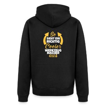 So Sieht Ein Richtig Cooler Werkzeugmacher aus - Unisex Premium Bio Zip Hoodie - Schwarz - Hinten - Nico (187cm)