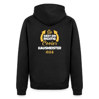 So Sieht Ein Richtig Cooler Hausmeister aus - Unisex Premium Bio Zip Hoodie - Schwarz - Hinten - Nico (187cm)