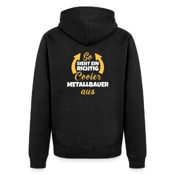 So Sieht Ein Richtig Cooler Metallbauer aus - Unisex Premium Bio Zip Hoodie - Schwarz - Hinten - Nico (187cm)