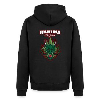 Hakuna Marijuana Funny Weed Smoking Pothead THC - Unisex Premium Bio Zip Hoodie - Schwarz - Hinten - Nico (187cm)