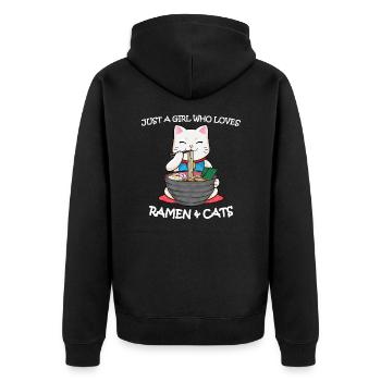 Just A Girl Who Loves Ramen And Cats Japanese Cat - Unisex Premium Bio Zip Hoodie - Schwarz - Hinten - Nico (187cm)