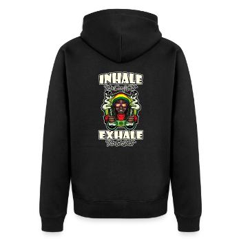 Inhale The Good Shit Exhale The Bullshit 420 Weed - Unisex Premium Bio Zip Hoodie - Schwarz - Hinten - Nico (187cm)