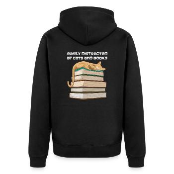 Easily Distracted By Cats And Books Cat Reading - Unisex Premium Organic Zip Hoodie - black - Back - Nico (187cm)