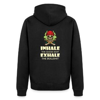 Inhale The Good Shit Exhale The Bullshit 420 Weed - Unisex Premium Bio Zip Hoodie - Schwarz - Hinten - Nico (187cm)