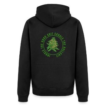 Inhale The Good Shit Exhale The Bullshit 420 Weed - Unisex Premium Bio Zip Hoodie - Schwarz - Hinten - Nico (187cm)