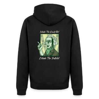 Inhale The Good Shit Exhale The Bullshit 420 Weed - Unisex Premium Bio Zip Hoodie - Schwarz - Hinten - Nico (187cm)