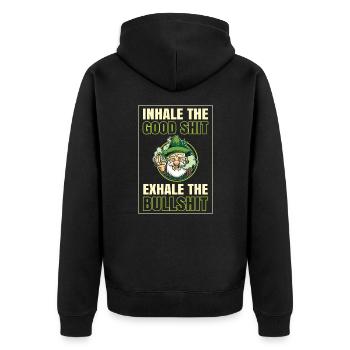 Inhale The Good Shit Exhale The Bullshit 420 Weed - Unisex Premium Bio Zip Hoodie - Schwarz - Hinten - Nico (187cm)