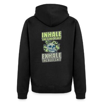 Inhale The Good Shit Exhale The Bullshit 420 Weed - Unisex Premium Bio Zip Hoodie - Schwarz - Hinten - Nico (187cm)