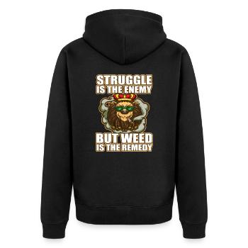 Struggle Is The Enemy But Weed Is The Remedy - Unisex Premium Organic Zip Hoodie - black - Back - Nico (187cm)