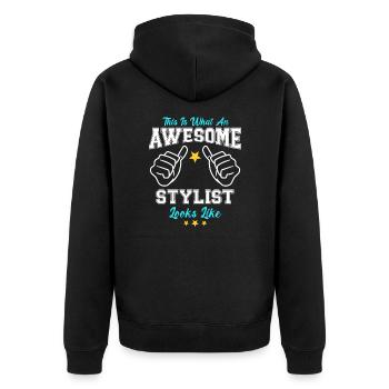 This Is What An Awesome Stylist Looks Like - Unisex Premium Bio Zip Hoodie - Schwarz - Hinten - Nico (187cm)