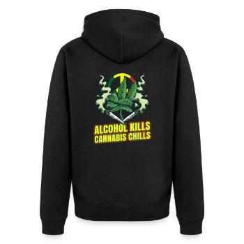 Alcohol Kills Cannabis Chills Weed Smoking Pothead - Unisex Premium Bio Zip Hoodie - Schwarz - Hinten - Nico (187cm)