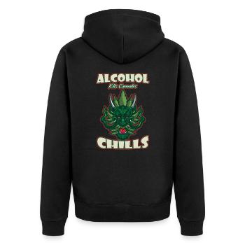 Alcohol Kills Cannabis Chills Weed Smoking Pothead - Unisex Premium Bio Zip Hoodie - Schwarz - Hinten - Nico (187cm)