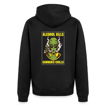 Alcohol Kills Cannabis Chills Weed Smoking Pothead - Unisex Premium Bio Zip Hoodie - Schwarz - Hinten - Nico (187cm)