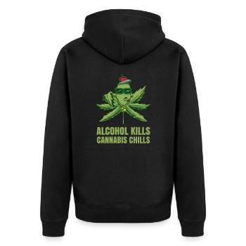 Alcohol Kills Cannabis Chills Weed Smoking Pothead - Unisex Premium Bio Zip Hoodie - Schwarz - Hinten - Nico (187cm)