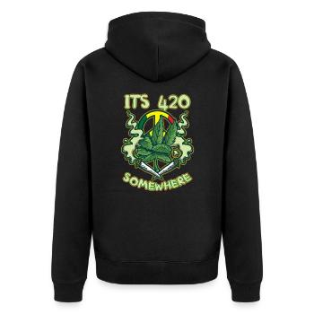 It's 420 Somewhere Cannabis Weed Smoking THC Ganja - Unisex Premium Bio Zip Hoodie - Schwarz - Hinten - Nico (187cm)
