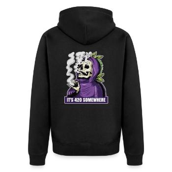 It's 420 Somewhere Cannabis Weed Smoking THC Ganja - Unisex Premium Organic Zip Hoodie - black - Back - Nico (187cm)