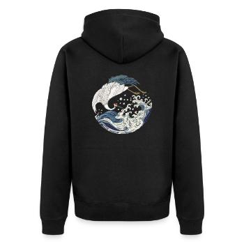 The Great Wave & Japanese Crane Art - Unisex Premium Organic Zip Hoodie - black - Back - Nico (187cm)