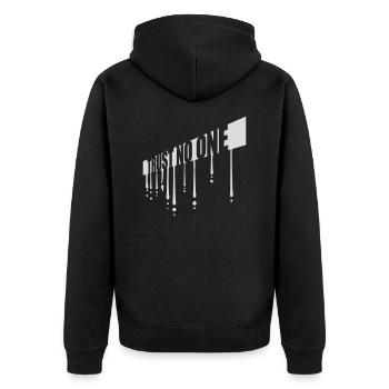 trust no one Zitat - Unisex Premium Bio Zip Hoodie - Schwarz - Hinten - Nico (187cm)