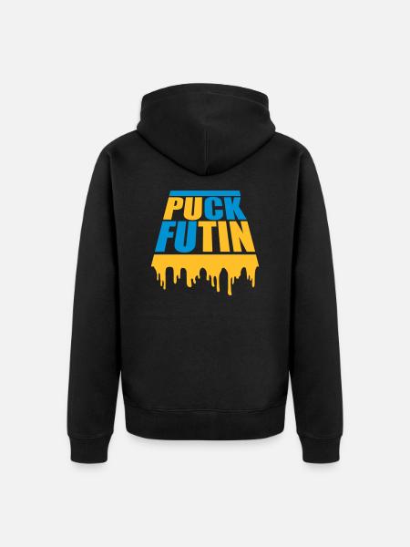 puck futin logo design - Unisex Premium Organic Zip Hoodie - black