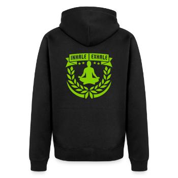 inhale exhale yoga Zitat - Unisex Premium Bio Zip Hoodie - Schwarz - Hinten - Nico (187cm)