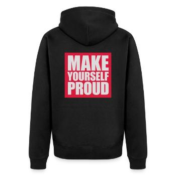 make yourself proud Zitat - Unisex Premium Bio Zip Hoodie - Schwarz - Hinten - Nico (187cm)
