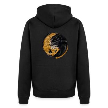 Jaguar and Yin Yang Black Panther Cat Animal - Unisex Premium Organic Zip Hoodie - black - Back - Nico (187cm)