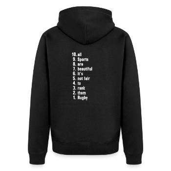 Lustige Sportler Sprüche Rugby Geschenk - Unisex Premium Bio Zip Hoodie - Schwarz - Hinten - Nico (187cm)