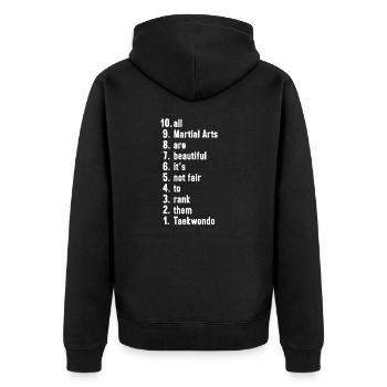 Taekwondo Kampfsportler Kampfsport Geschenk - Unisex Premium Bio Zip Hoodie - Schwarz - Hinten - Nico (187cm)