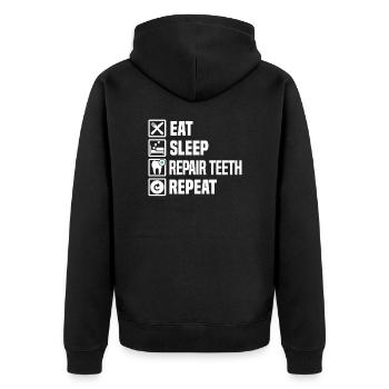Eat SLeep Repair Teeth Repeat Zahnarzt Geschenk - Unisex Premium Bio Zip Hoodie - Schwarz - Hinten - Nico (187cm)