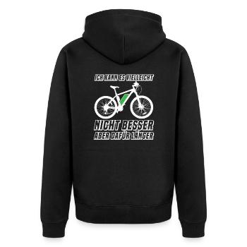 Lustige Fahrradfahrer E-Bike Sprüche Geschenk - Unisex Premium Bio Zip Hoodie - Schwarz - Hinten - Nico (187cm)