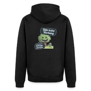 Bitte keine Werbung und kostenlosen Zeitungen - Unisex Premium Bio Zip Hoodie - Schwarz - Hinten - Nico (187cm)