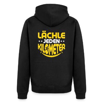 Lächle jeden Kilometer Laufen Joggen - Unisex Premium Bio Zip Hoodie - Schwarz - Hinten - Nico (187cm)