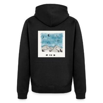 Zeichnung - Berge, Nachthimmel, Musik - Unisex Premium Bio Zip Hoodie - Schwarz - Hinten - Nico (187cm)