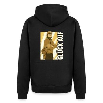 Bergbau Sprüche Glück Auf Kohle Bergmann Geschenk - Unisex Premium Bio Zip Hoodie - Schwarz - Hinten - Nico (187cm)
