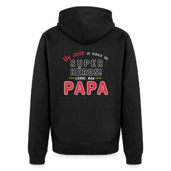 Un jour je serai un super héros comme mon papa - Veste à capuche bio Premium Unisexe - noir - Dos - Nico (187cm)
