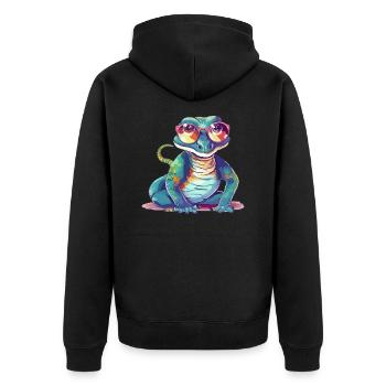 Ik the spectacled lizard - Unisex Premium Organic Zip Hoodie - black - Back - Nico (187cm)