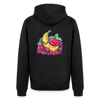 Erdbeeren Bananen Kirschen kawaii - Unisex Premium Bio Zip Hoodie - Schwarz - Hinten - Nico (187cm)