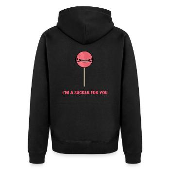 Lolli Design - Unisex Premium Bio Zip Hoodie - Schwarz - Hinten - Nico (187cm)