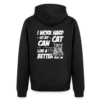 I work hard so my cat can live a better life - Unisex Premium Bio Zip Hoodie - Schwarz - Hinten - Nico (187cm)