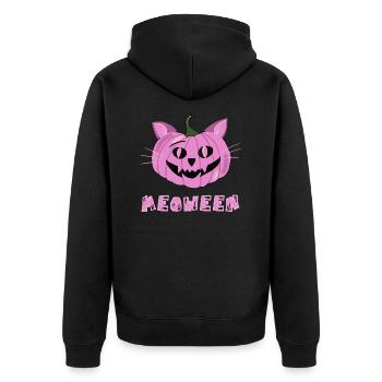 Halloween Miaouan Chat Jack O Lanterne Citrouille Rose - Veste à capuche bio Premium Unisexe - noir - Dos - Nico (187cm)