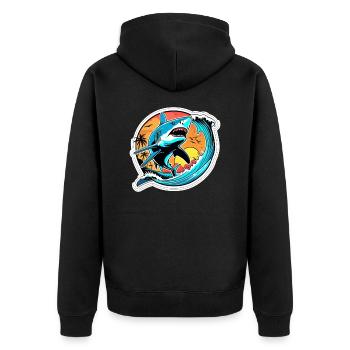 Hai - Unisex Premium Bio Zip Hoodie - Schwarz - Hinten - Nico (187cm)