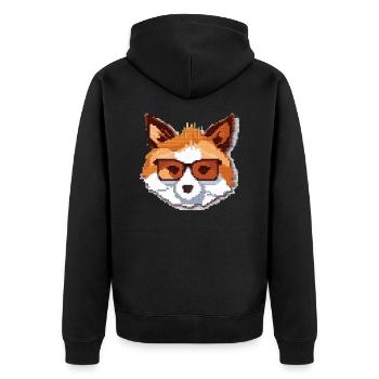 Pixoto der Fuchs - Unisex Premium Bio Zip Hoodie - Schwarz - Hinten - Nico (187cm)