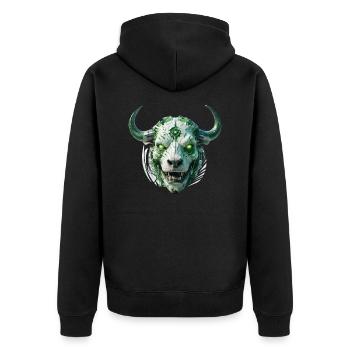 cyber bull scull - Unisex Premium Bio Zip Hoodie - Schwarz - Hinten - Nico (187cm)
