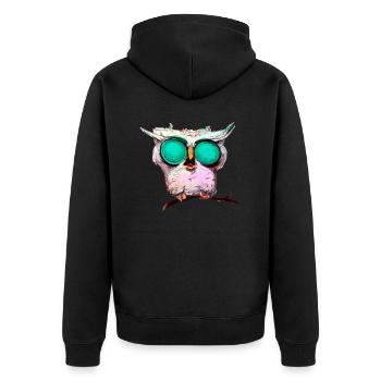 Owl_ 02 - Unisex Premium Organic Zip Hoodie - black - Back - Nico (187cm)