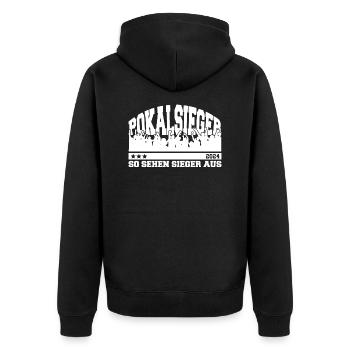 Pokalsieger 2024 - So sehen Sieger aus - Unisex Premium Bio Zip Hoodie - Schwarz - Hinten - Nico (187cm)