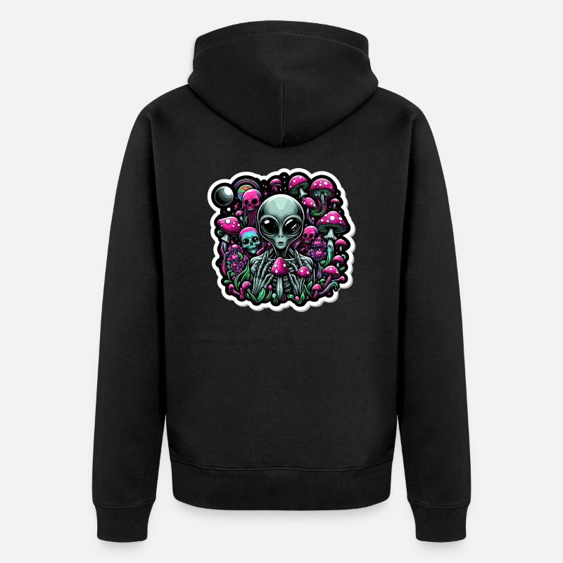 Alien psychédélique aux champignons - Veste à capuche bio Premium Unisexe - noir