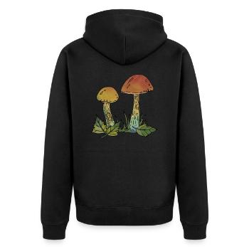 Pilze - Unisex Premium Bio Zip Hoodie - Schwarz - Hinten - Nico (187cm)