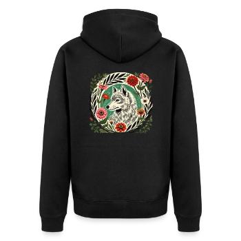 Wolf - Unisex Premium Organic Zip Hoodie - black - Back - Nico (187cm)