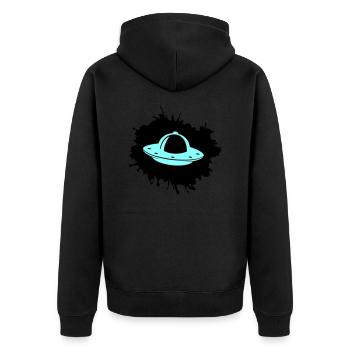 Ufo Klecks - Unisex Premium Bio Zip Hoodie - Schwarz - Hinten - Nico (187cm)